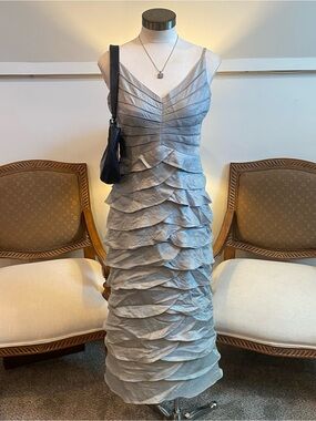 Vintage 90s Silver-Gray Chiffon Tiered Ruffled Cocktail Dress M Whimsygoth Y2K